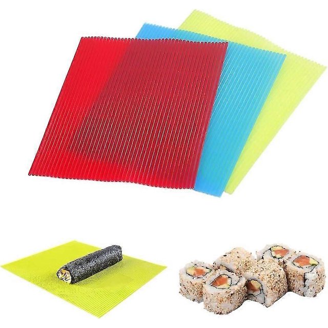3Pcs Kitchen Sushi Rolling Mat Non Stick Sushi Making Kit Japanese Plastic Sushi Roller Maker Homemade for Home Kitchen DIY Sushi Tool Plate Mat
