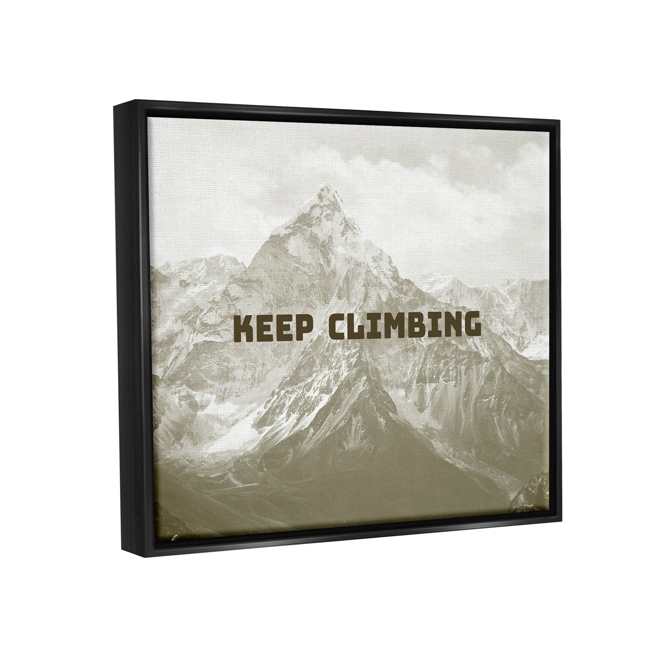 Stupell Industries Keep Climbing Inspirational Mountain Graphic Art Jet Black Floating Framed Canvas Print Wall Art, Design by Jacob Green
