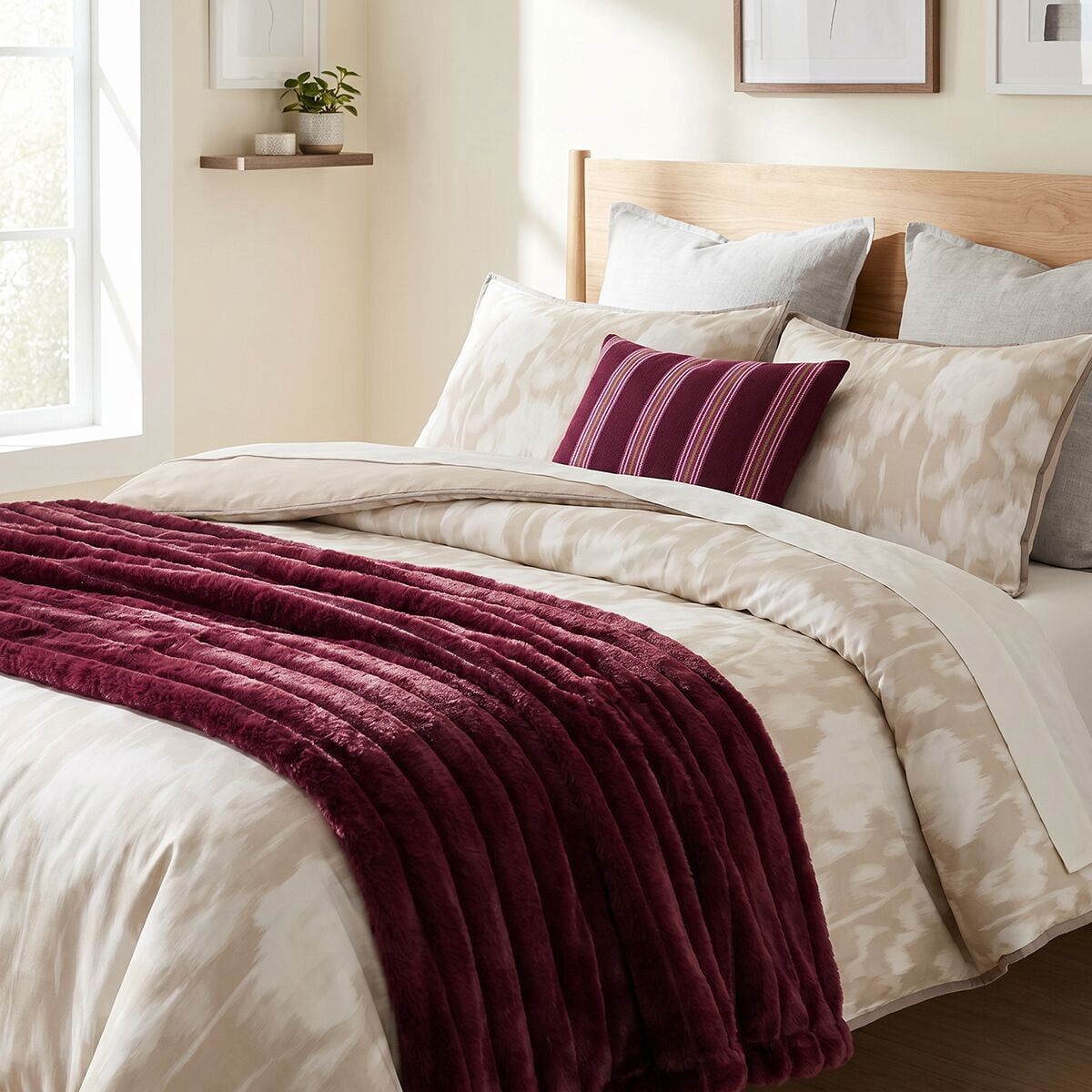 Mainstays Channel Faux Fur Blanket, Red Current, Full/Queen, 86" x 90"