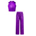 thumbnail image 3 of inlzdz Girls Hip Hop Street Dance Outfit Set Metallic Crop Tops with Sequins Pants Party Club Streetwear Purple 10, 3 of 5