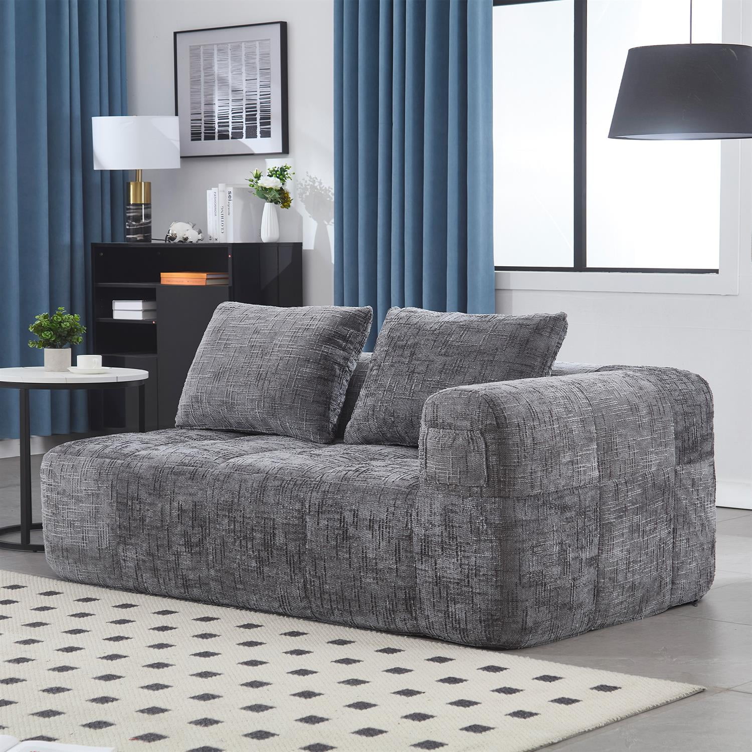 Demi Bonn 62" Plush Chenille Loveseat Sofa, Modular Sleeper for Living Room, Bedroom, Apartment Lounge, Stylish & Comfortable Couch, Gray