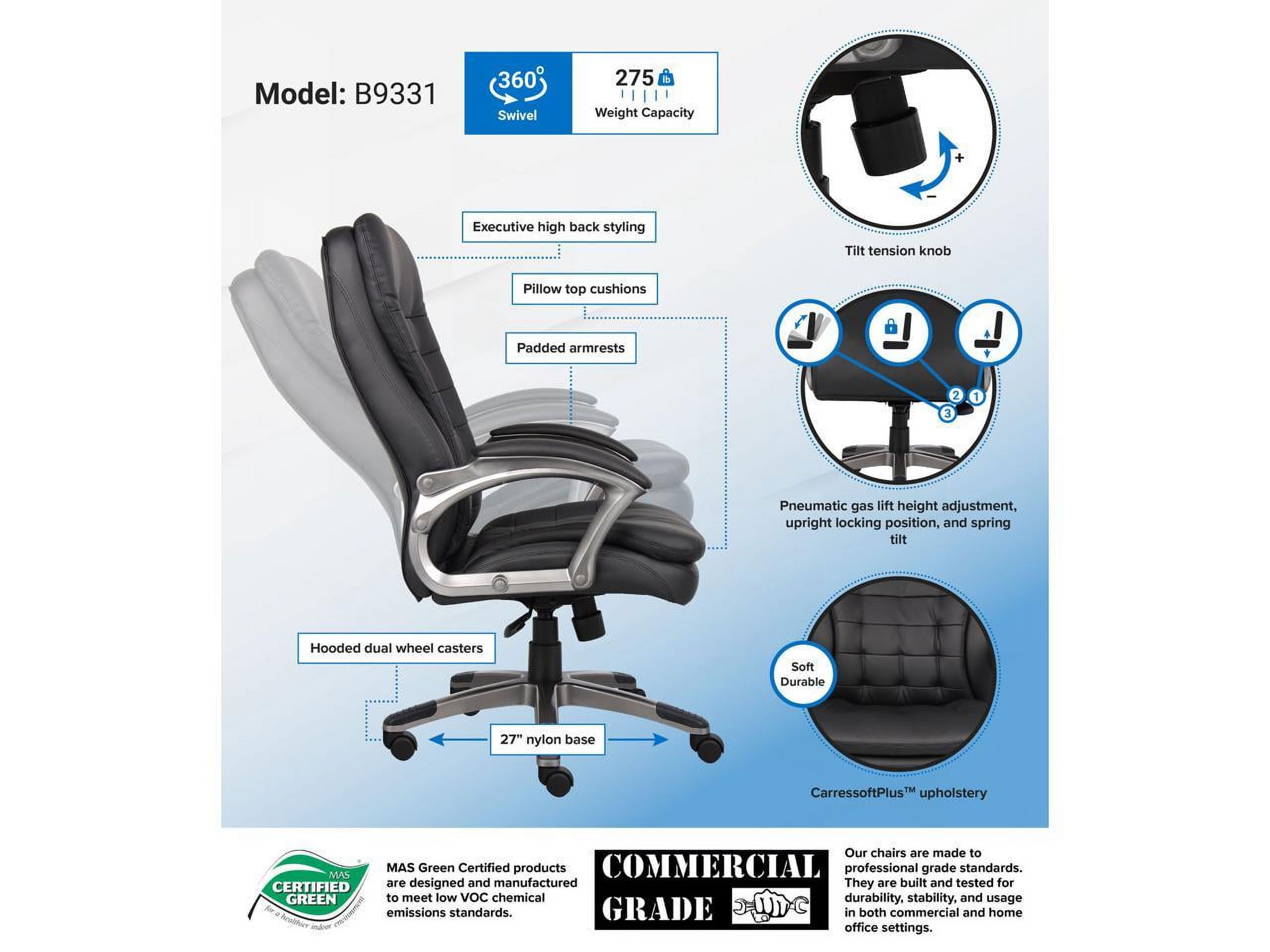 Boss Office Products Executive High Back Pillow Top Office Chair in Black - image 3 of 9
