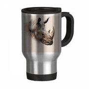 Horned Rhinoceros Ear Body Travel Mug Flip Lid Stainless Steel Cup Car Tumbler Thermos