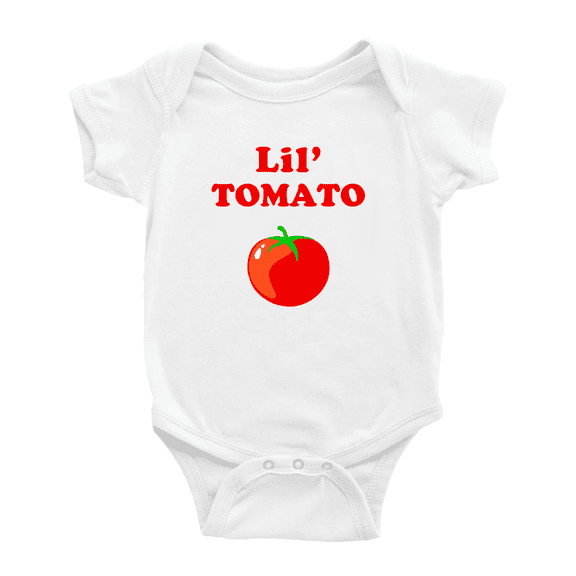 Cute Baby Lil' Tomato Vegetable Funny Boy & Gril Jumpsuit Bodysuit (White, 12-18 Months)