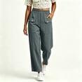 thumbnail image 4 of LEAVINGSUO Linen Pants Women Wide Leg Relaxed Casual Pants Elastic High Waist Trousers With Pocket Button Detail For Everyday Outdoor Vacation Wear Gray XL, 4 of 6