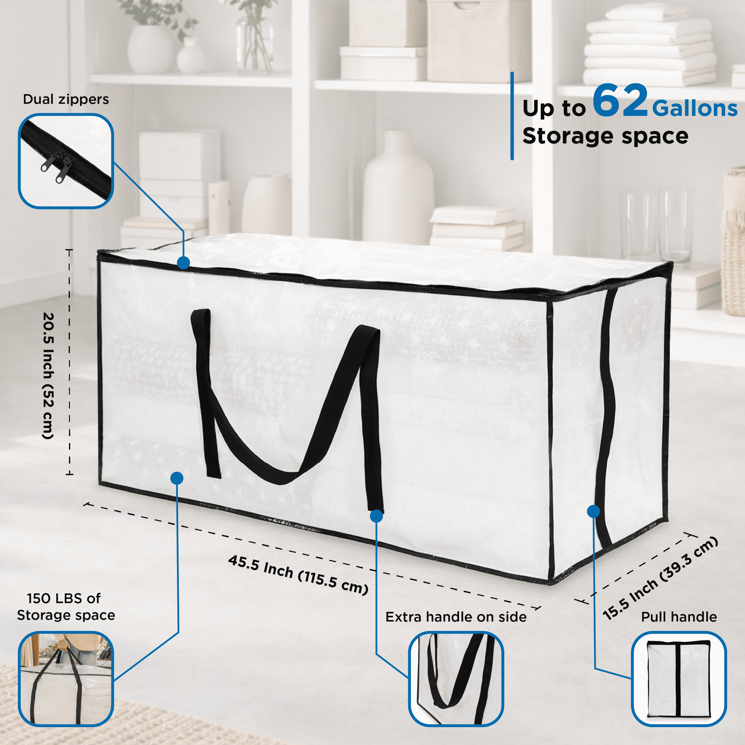 Mainstays Heavy Duty Clear 62 Gallon Storage Bag with Dual Carry Handles