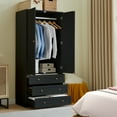 thumbnail image 3 of PHOYAL Black Wardrobe Armoire Closet with Shelves and 3 Drawer, Freestanding Closet Wardrobe Cabinet for Hanging Clothes, 31.42" * 18.94" *70.87", 3 of 8