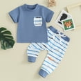 thumbnail image 2 of Bagilaanoe 3pcs Toddler Baby Boys Pants Set Short Sleeve T-Shirts Tops + Leggings 3M 6M 12M 18M 24M 3T Kids Casual Clothes, 2 of 8