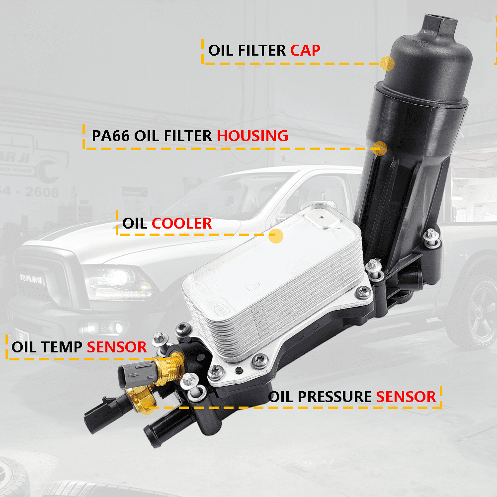 Engine Oil Cooler & Oil Filter Housing Assembly | Fit for 2014-2016 Chrysler 200 300, Jeep Grand Cherokee Wrangler, Dodge Challenger Charger Durango, Ram 1500 ProMaster 3.6L V6 | OE# 68105583AF