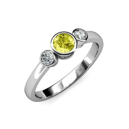 

Yellow and White Diamond (SI2-I1 G-H) Three Stone Ring 1.02 ct tw in 14K White Gold.size 9.0