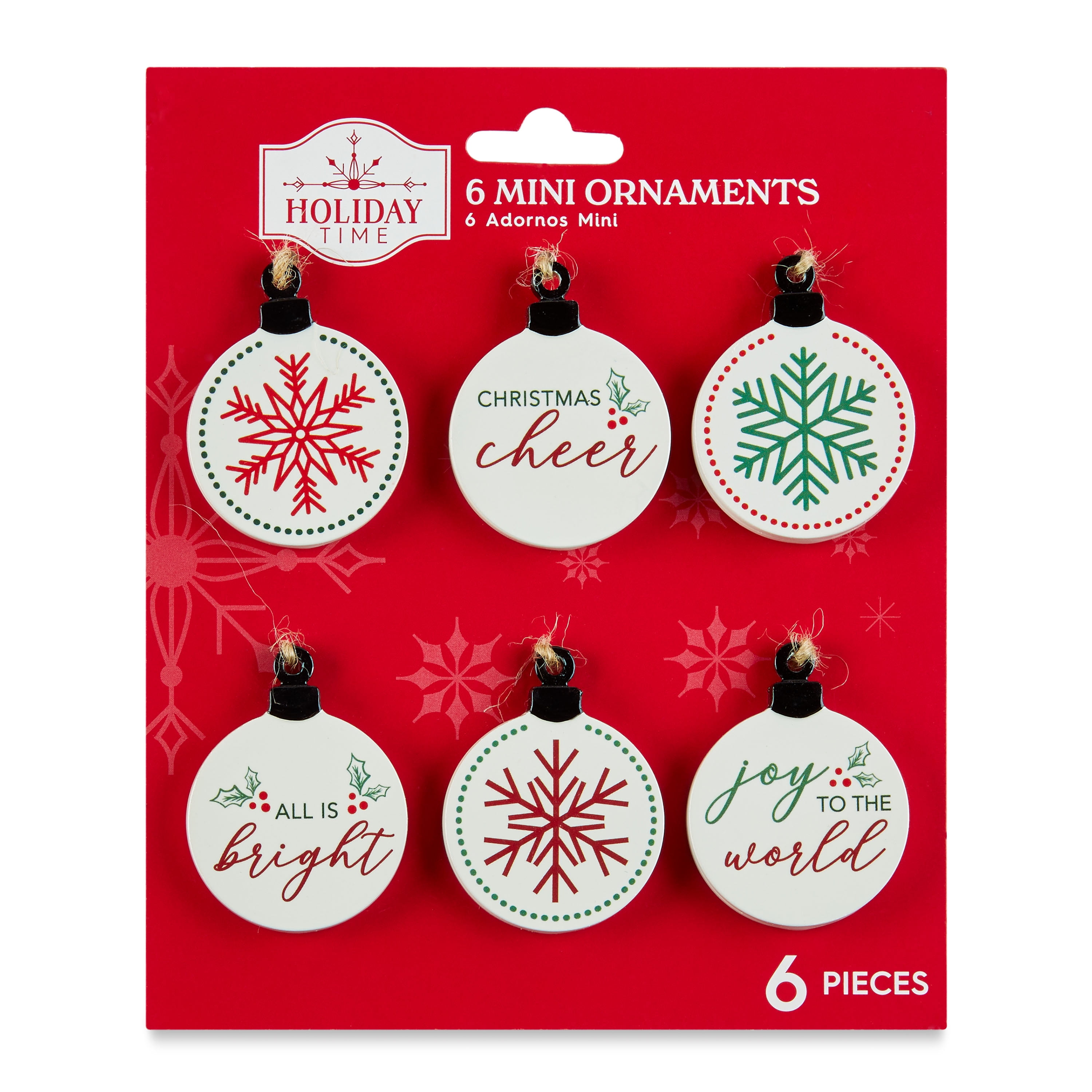 Holiday Time Christmas Tree Mini Ornaments, Rustic Snowflakes, 6 Count