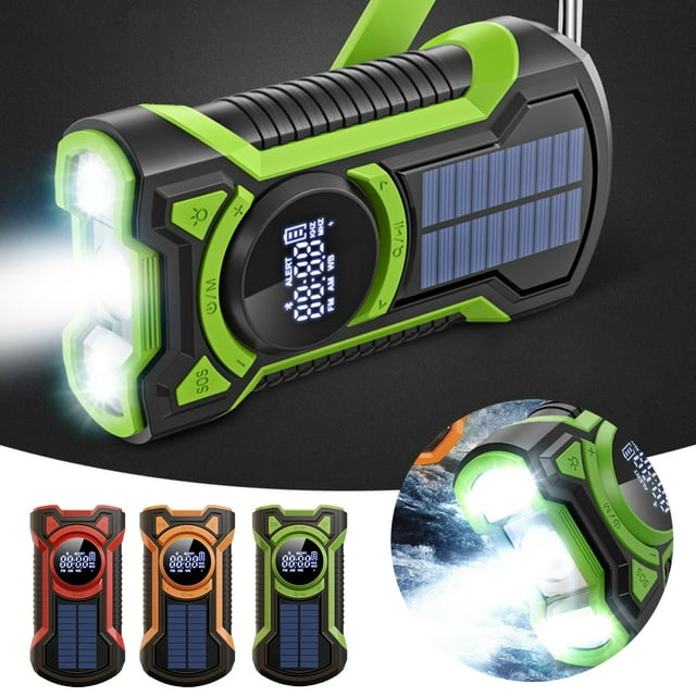 Klonfd Emergency Radio Portable Solar Hand Crank Power AM FM SW Speaker 5000mAh Battery USB Rechargeable Flashlight For Outdoor Camping Hiking