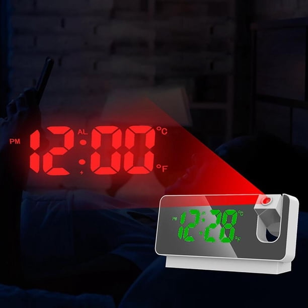 Reloj Despertador Digital de Proyección Electrónica, Espejo, Cara, Pared, tejado, Carga USB Silenciosa, Reloj de Escritorio para Estudiantes verde perfecl Despertador de proyección