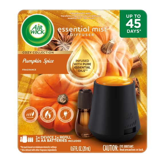 Air Wick Essential Mist Scented Oil Cordless Diffuser Starter Kit, Pumpkin Spice, 2 Piece