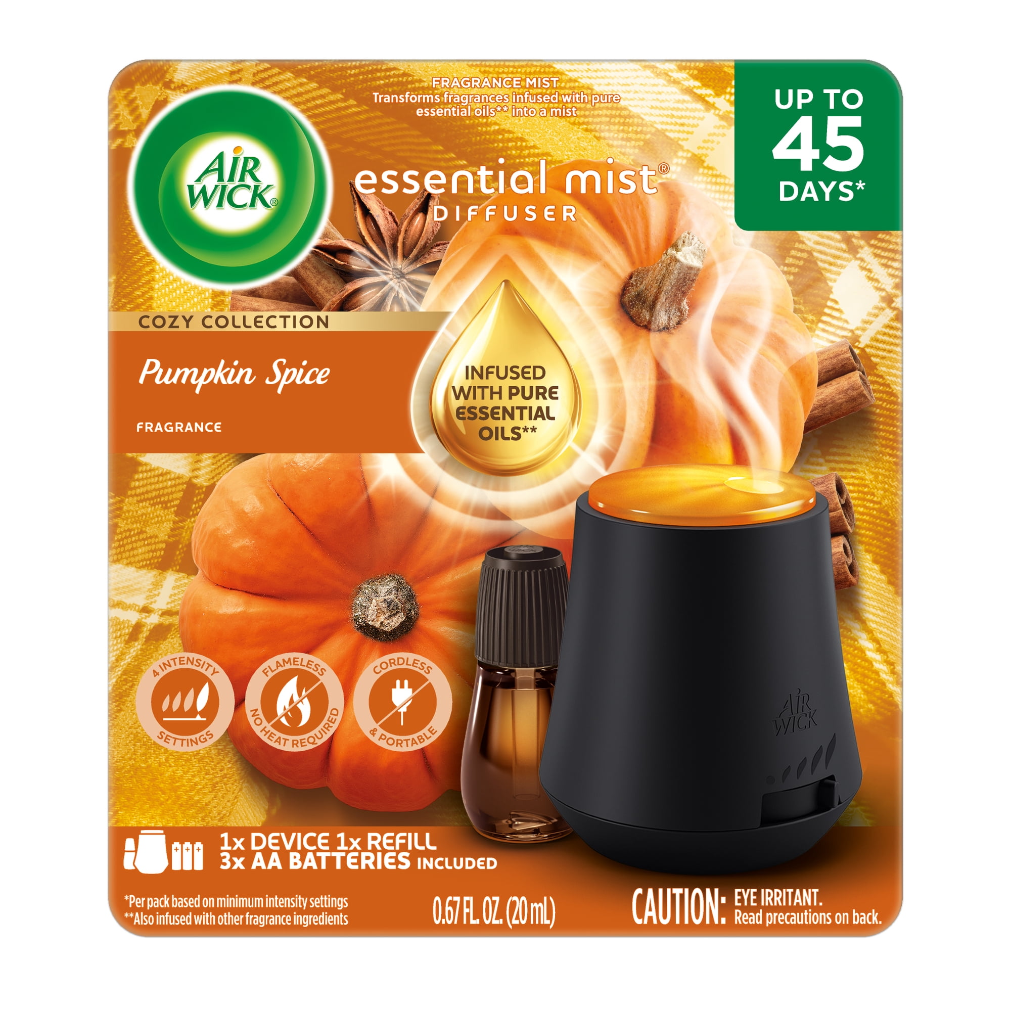 Air Wick Essential Mist Scented Oil Cordless Diffuser Starter Kit, Pumpkin Spice, 2 Piece