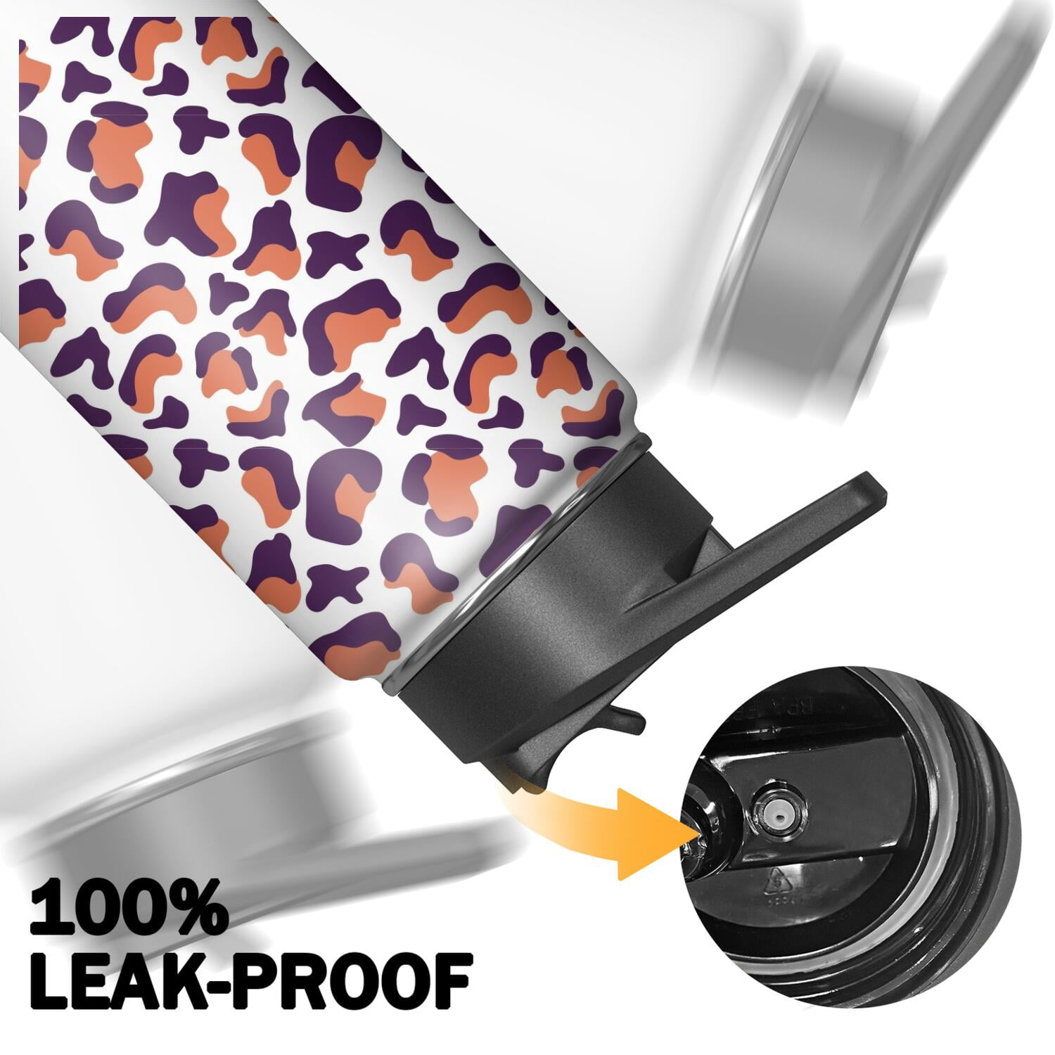 Leopard Print Insulated Stainless Steel Water Bottle with Straw & Cleaning Brush – 18 Oz | Leakproof, BPA-Free, 304 Stainless Steel, Wide Mouth, Travel Mug for Car, Gym, Office