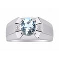 thumbnail image 1 of RYLOS Men's Rings 14K White Gold Rings Classic Designer  9X7MM Oval Gemstone &  Diamond Ring Aquamarine March Birthstone Ring Size 13, 1 of 7