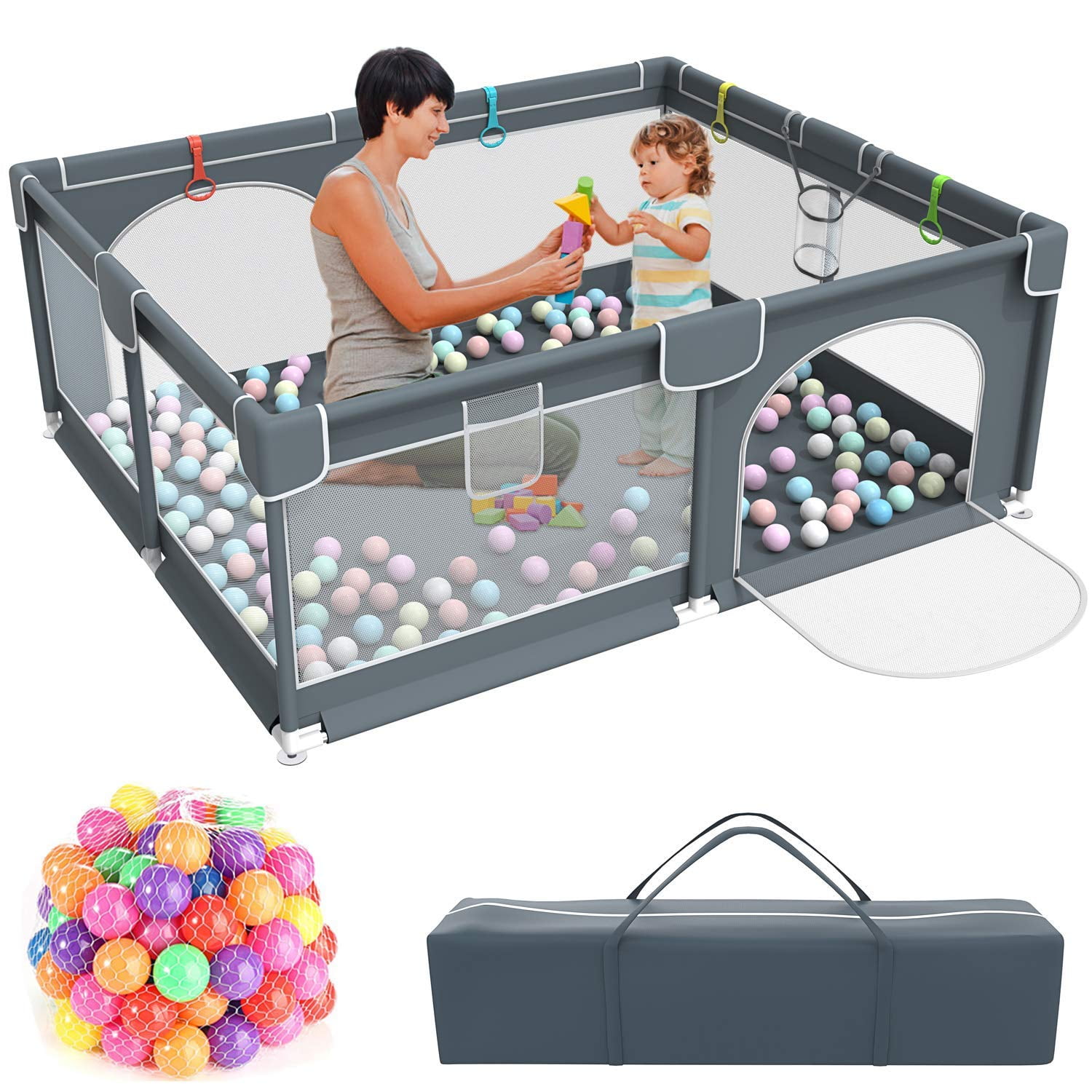 Baby Playpen,Kids Large Playard with 50PCS Pit Balls,Indoor & Outdoor