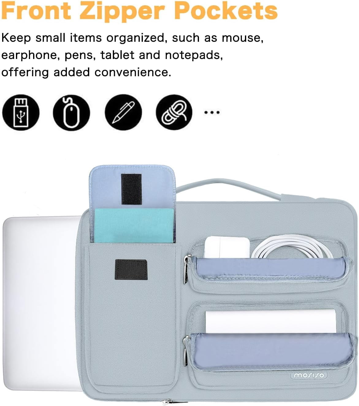 MOSISO 13.3 Inch Laptop Sleeve Case, 360 Protective Laptop Bag with 2 Front Pockets & Flap Pocket, Compatible with HP, Dell, Lenovo, ASUS & Acer