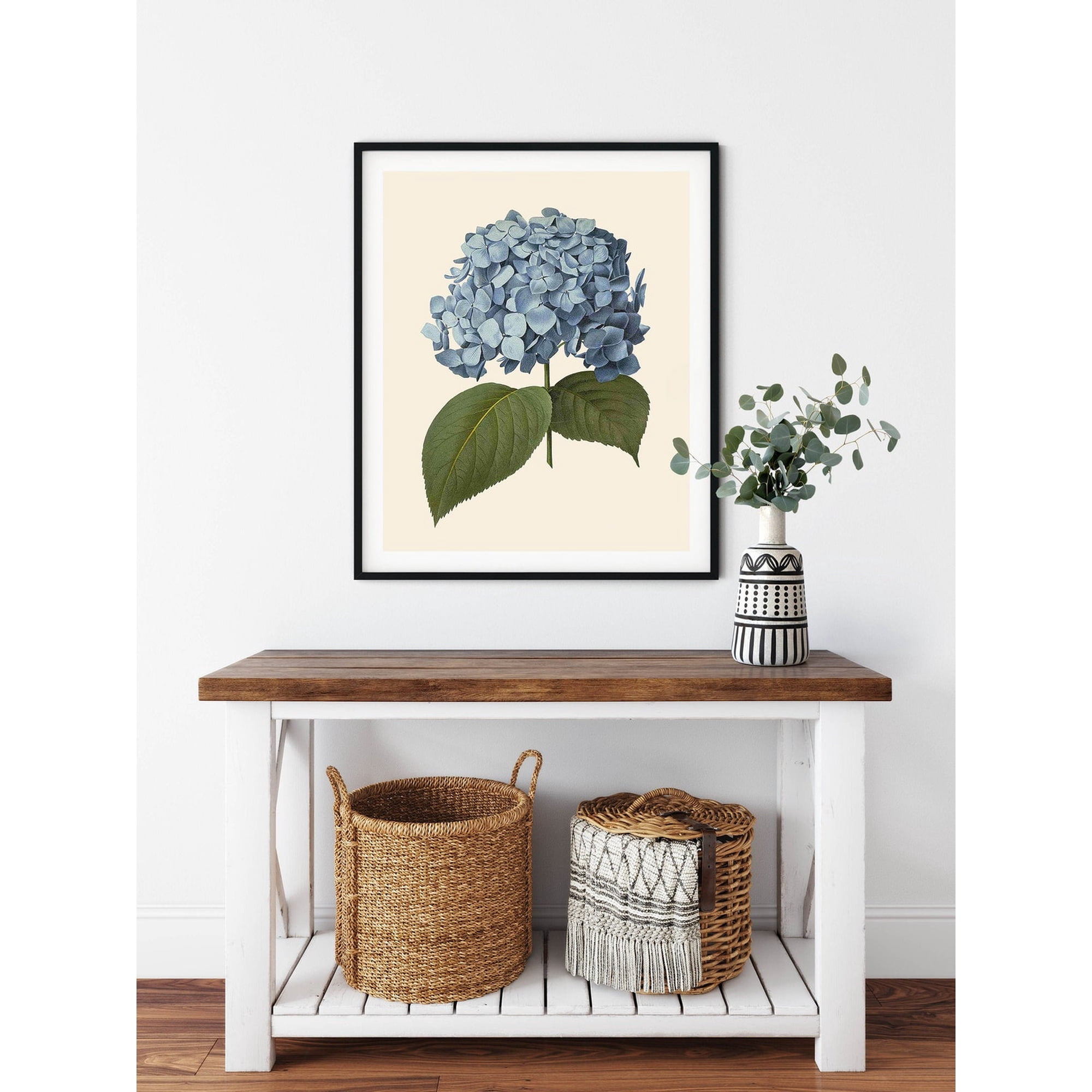 Vintage Hydrangea Blue Botanical Illustration Wall Art Print Botanical Bedroom And Living Room Decor