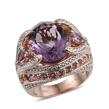 Gold Oval Amethyst - Silver Rose Gold Plated Oval Pink Amethyst Ring for Her Size 7 -ST Cttw 2.27