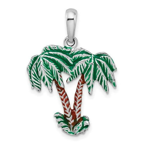 Finest Gold Sterling Silver Polished Enameled Palm Trees Pendant