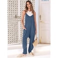 thumbnail image 3 of Women Casual Summer Overalls Sleeveless Spaghetti Strap Romper Jumpsuits Trendy Beach Vacation Outfits Sea Blue L, 3 of 6