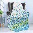 thumbnail image 4 of Modern Soft Flannel Fleece Blanket, Mosaic Grid Pattern Pixel Art Digital Design Graphic Squares Illustration, Cozy Plush for Indoor and Outdoor Use, 60" x 80", Lime Green Aqua White, by Ambesonne, 4 of 5