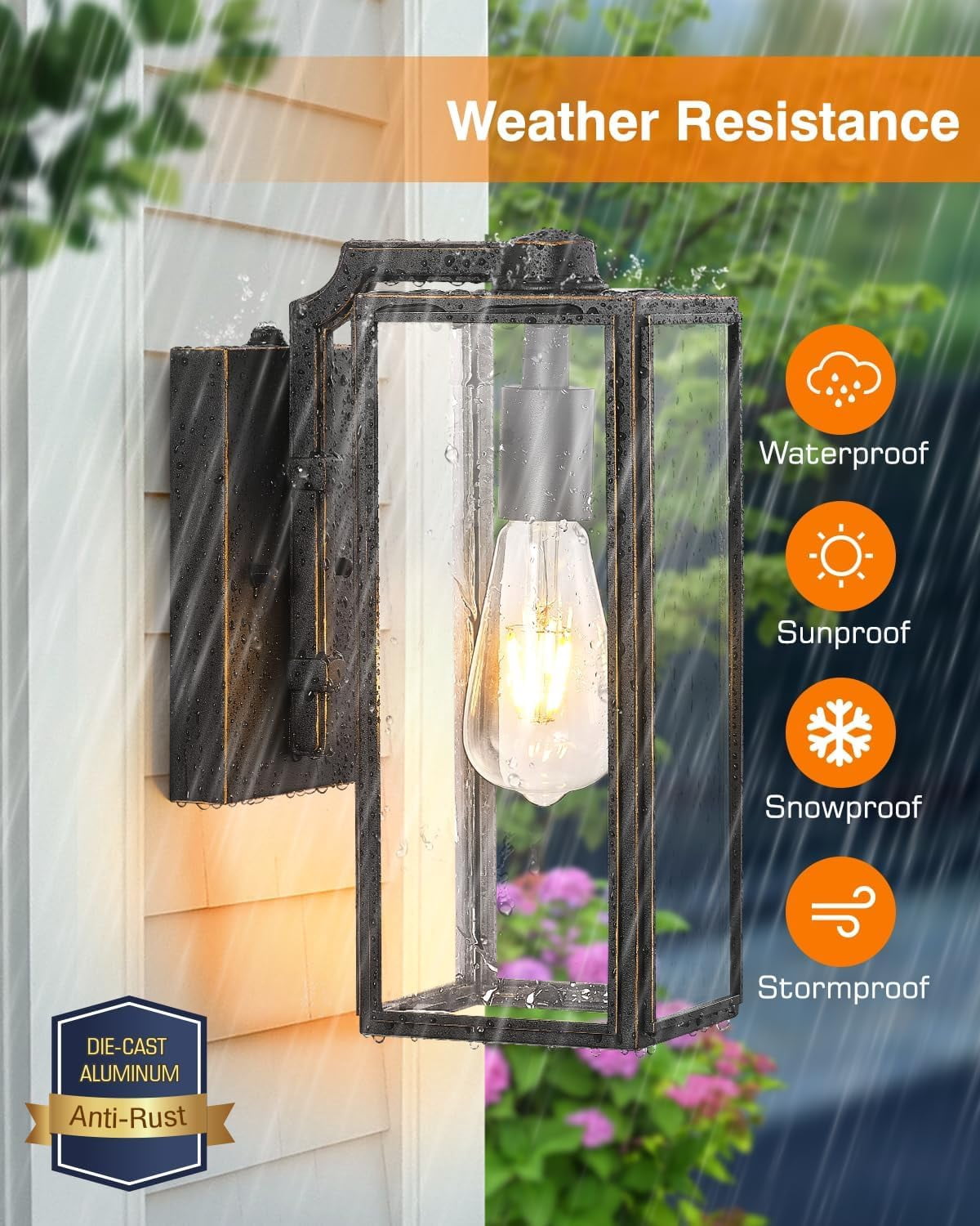 VIANIS Large Outdoor Wall Light Fixtures,Dusk to Dawn Outdoor Wall Lanterns,Anti-Rust Wall Mounted Lighting with Glass Shade, Black Wall Lamp with E26 Socket for Porch, 2 Pack