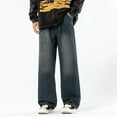 thumbnail image 5 of Baggy Jeans for Men Wide Leg Straight Denim Pants with High Street Casual Solid Color Fall Travel Long Jeans with Pocket, 5 of 9