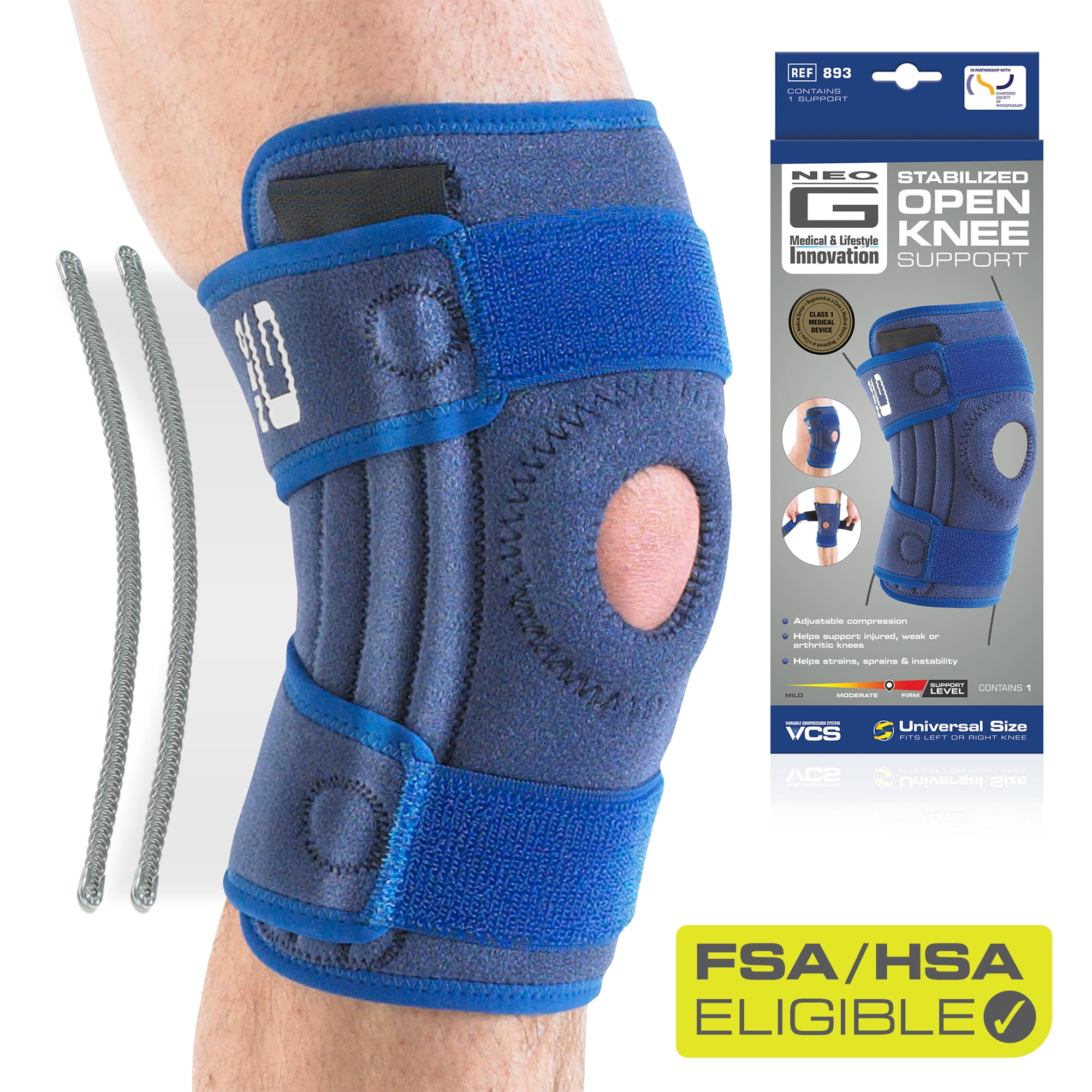 Neo G Stabilized Knee Brace for Women and Men Knee Support Open Patella for Joint Knee Pain Relief, Meniscus Tear, Arthritis, Sprains, Strains, Rehabilitation - Adjustable Compression - One size