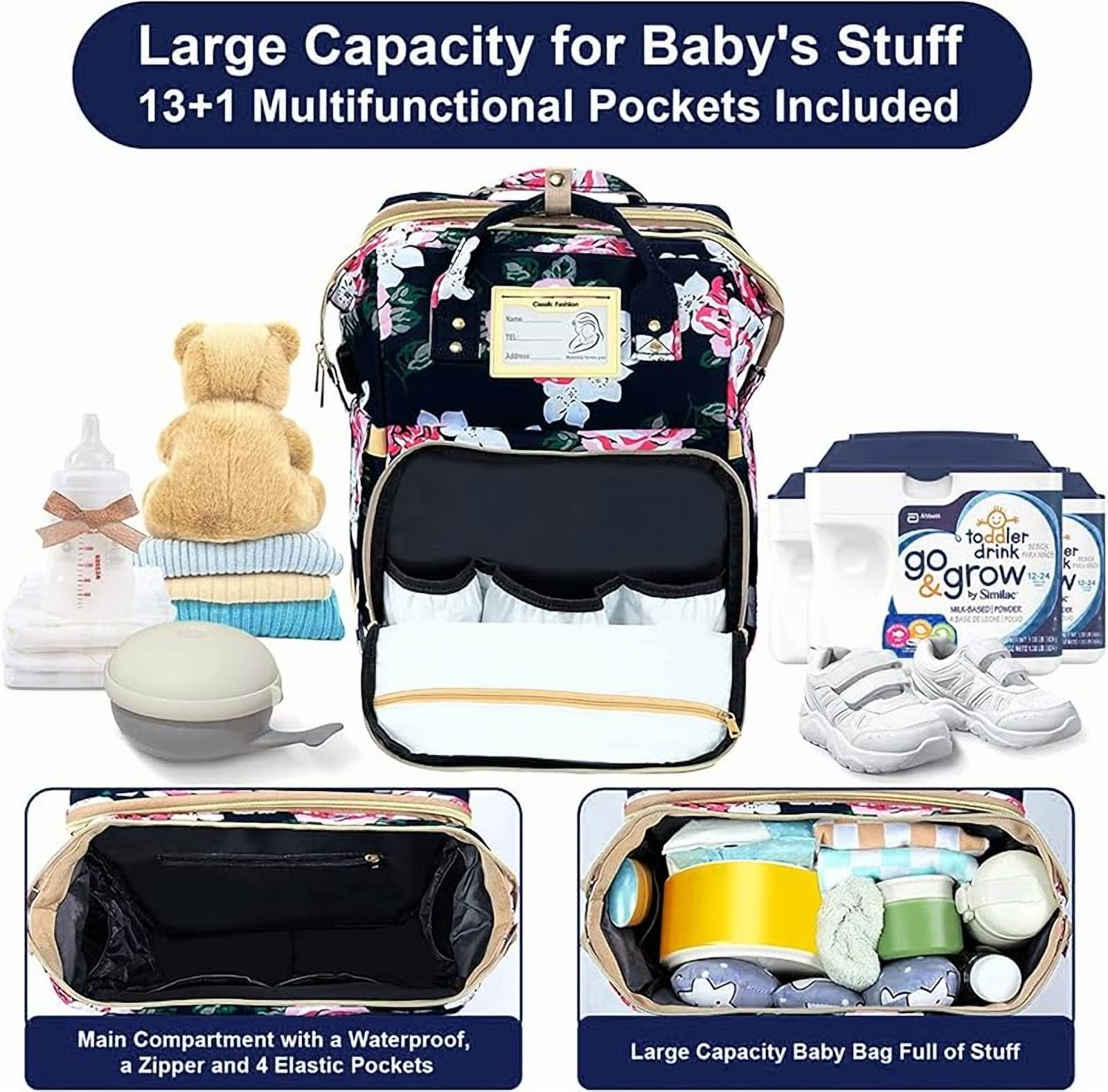 Diaper Bag Backpack with Changing Station, Foldable for Bady Toddler, 3 in 1 Large Capacity Newborn Essentials Organizer with Stroller Hook for Girls and Boys