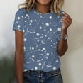thumbnail image 2 of Pompotops T-Shirt Décontracté à Manches Courtes Imprimé Plissé Col Rond Ample pour Femmes, 2 of 4