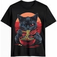 thumbnail image 1 of Men T-Shirt,Crewneck Tee Shirt Cat Noodle Short Sleeve Casual Black T Shirts, 1 of 7