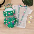 thumbnail image 5 of Augper Summer Girls Floral Hanging Neck Swimsuit Floral Swim Trunks Net Yarn Sun Protection Jacket Swimsuit Set Girls Beach Swimsuit 3 Piece Set 6 Months-5 Years Old, 5 of 5