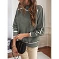 thumbnail image 4 of Fall Sweaters for Women Trendy Cute Cozy - Long Sleeve Colorblock Knitted Pullover Tops Army Green XL, 4 of 8