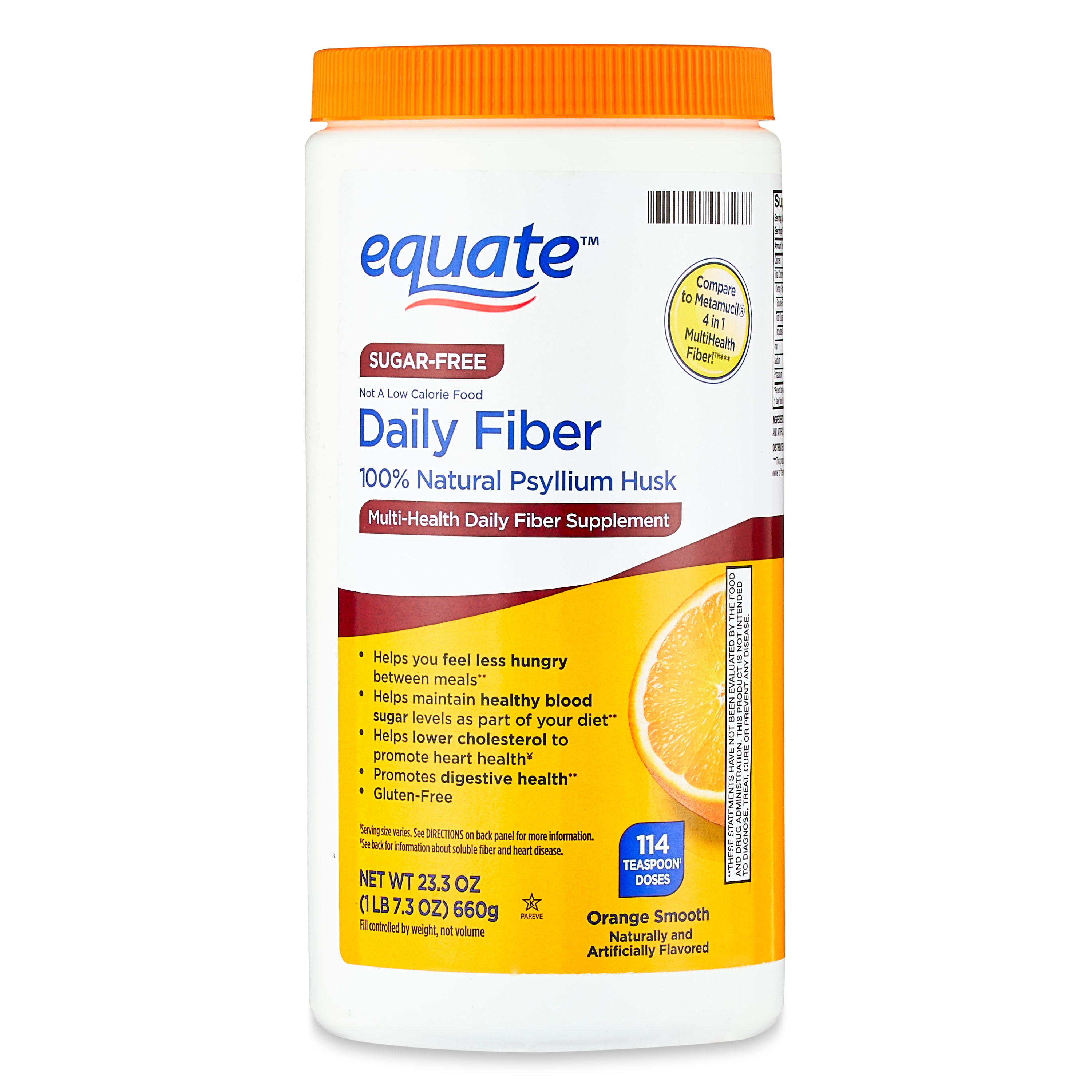 Equate Sugar-Free Daily Fiber Powder, Orange Smooth, 23.3 oz