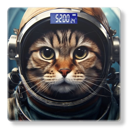 High Precision Body Weight Scale Smart Bathroom Scales with Large LCD Display(400lbs) Decorative for Bedroom-Cat Wearing Astronaut Helmet Against Space Background