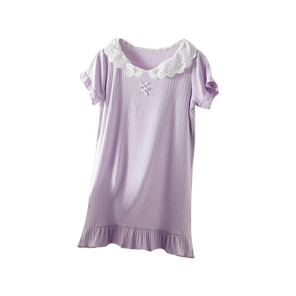 Cethrio Summer Nightgowns for Girls, Comfy Soft Casual Short Sleeve Sleepshirts Sleepdresses Purple Size 6 T