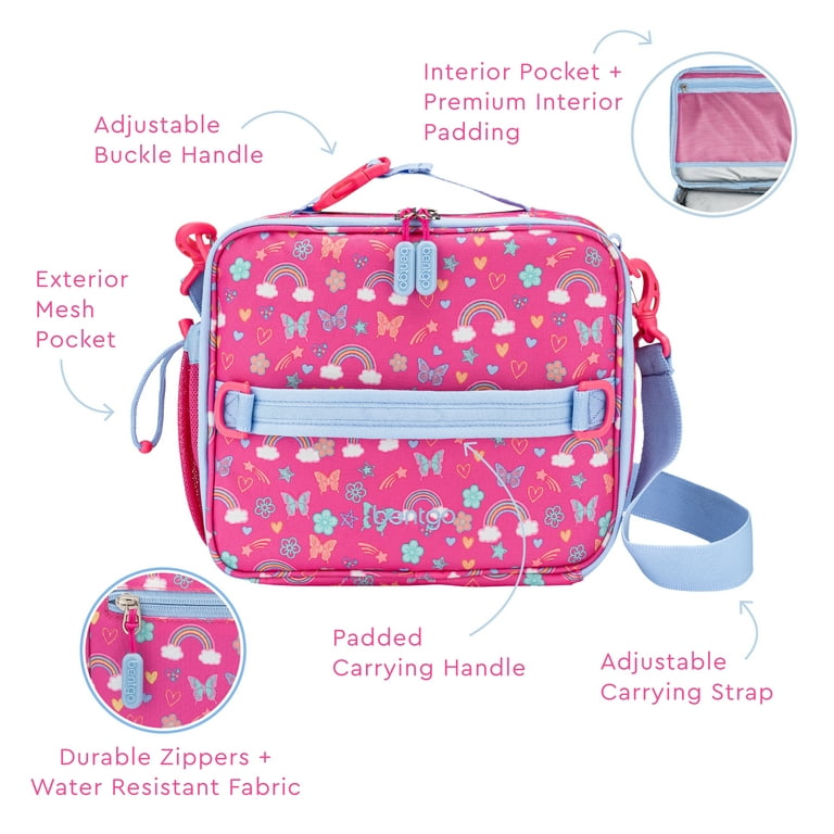 Bentgo® Kids Lunch Bag - Durable, Double Insulated, Water-Resistant Fabric,  Interior & Exterior Zippered Pockets, Water Bottle Holder - Ideal for