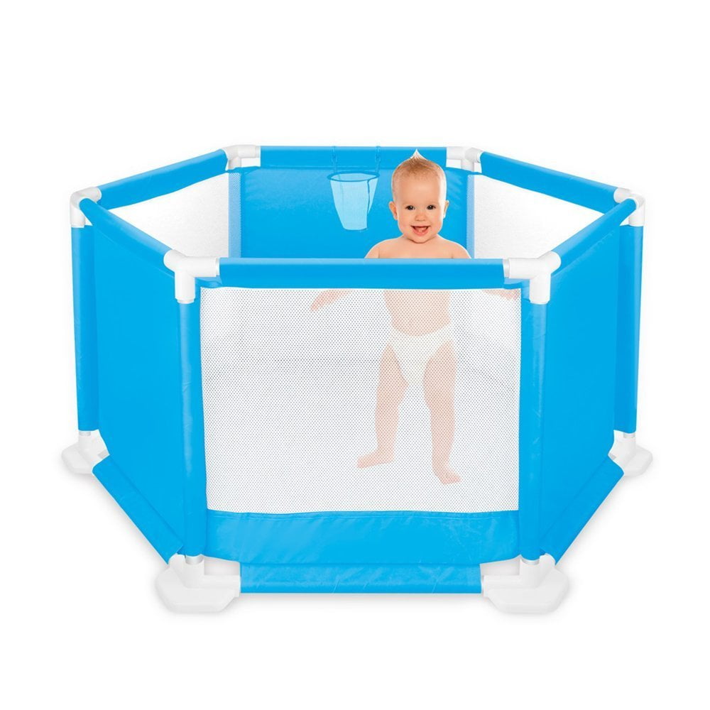 BATE 6Panel Portable Baby Fence Playpen Playard Ball Pit with Basket