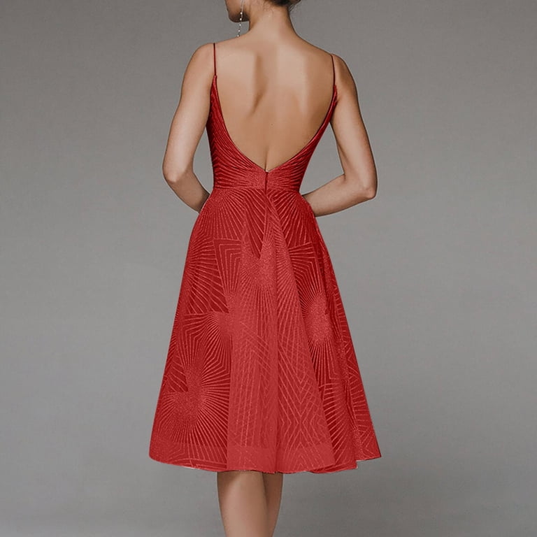 LEEy-world Fall Dress Women's Sleeveless A Line Fit and Flare Glitter Above  Knee Party Cocktail Skater Dress Red,S - Walmart.com