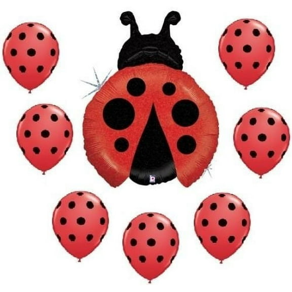 LADYBUG Lady Bug Polka Dots Birthday PARTY (8) Mylar and Latex BALLOONS Set Kit