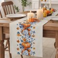 thumbnail image 2 of Fall Orange Blue Pumpkins Cotton Linen Rectangle Table Runners 13"x48", Thanksgiving Autumn Leaf Beige Coffee Table Runner Dresser Scarves Luxury Table Runners for Wedding Party Banquet Dinner Decor, 2 of 8