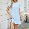 thumbnail image 5 of qucoqpe Womens Summer Short Sleeve Sun Dress Crew Neck Casual Loose Solid T-shirts Dress Hawaiian Beach Mini Dress, 5 of 7