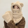 thumbnail image 2 of Hooded Scarf Gloves Hat 3 in 1 for Women in Winter, Faux Fur Soft Thick Warm Hat with Bear Ear Set, 2 of 3