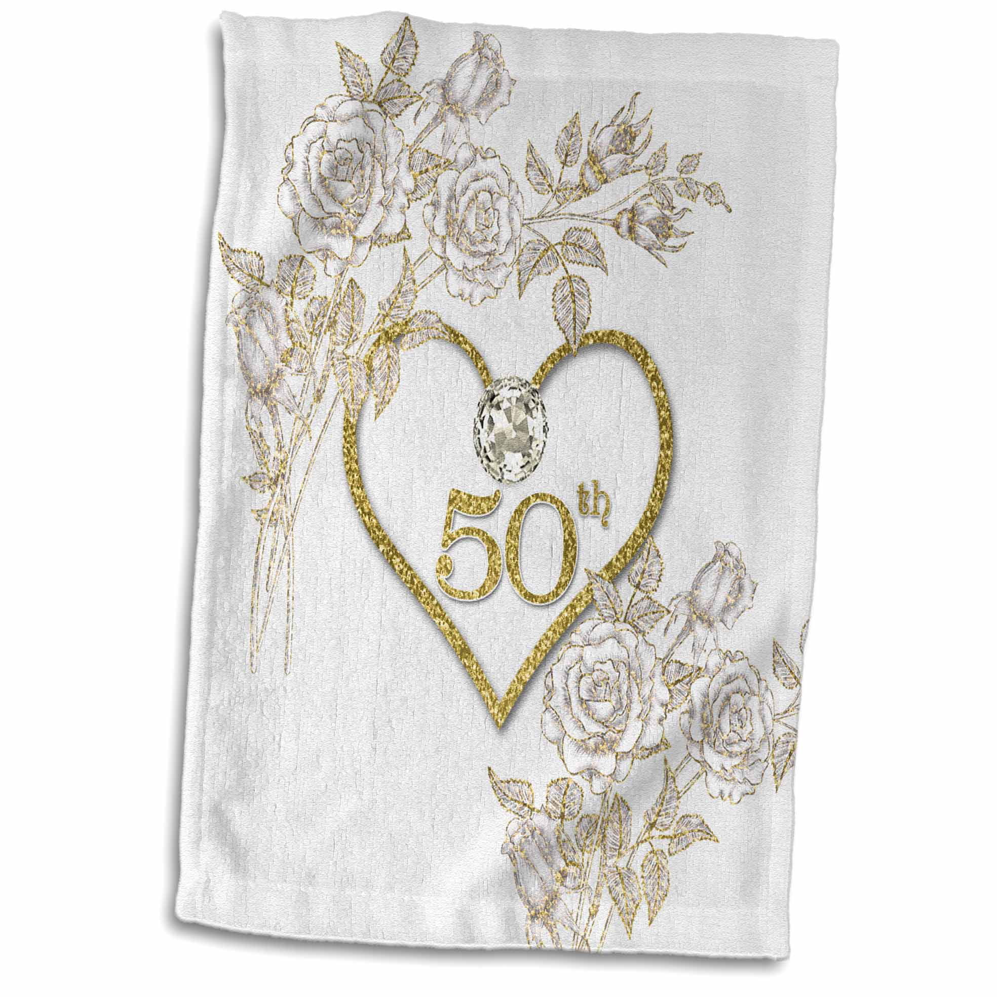 3dRose 50Th Golden Wedding Anniversary in Faux Gold Glitter Heart On White Plate 8