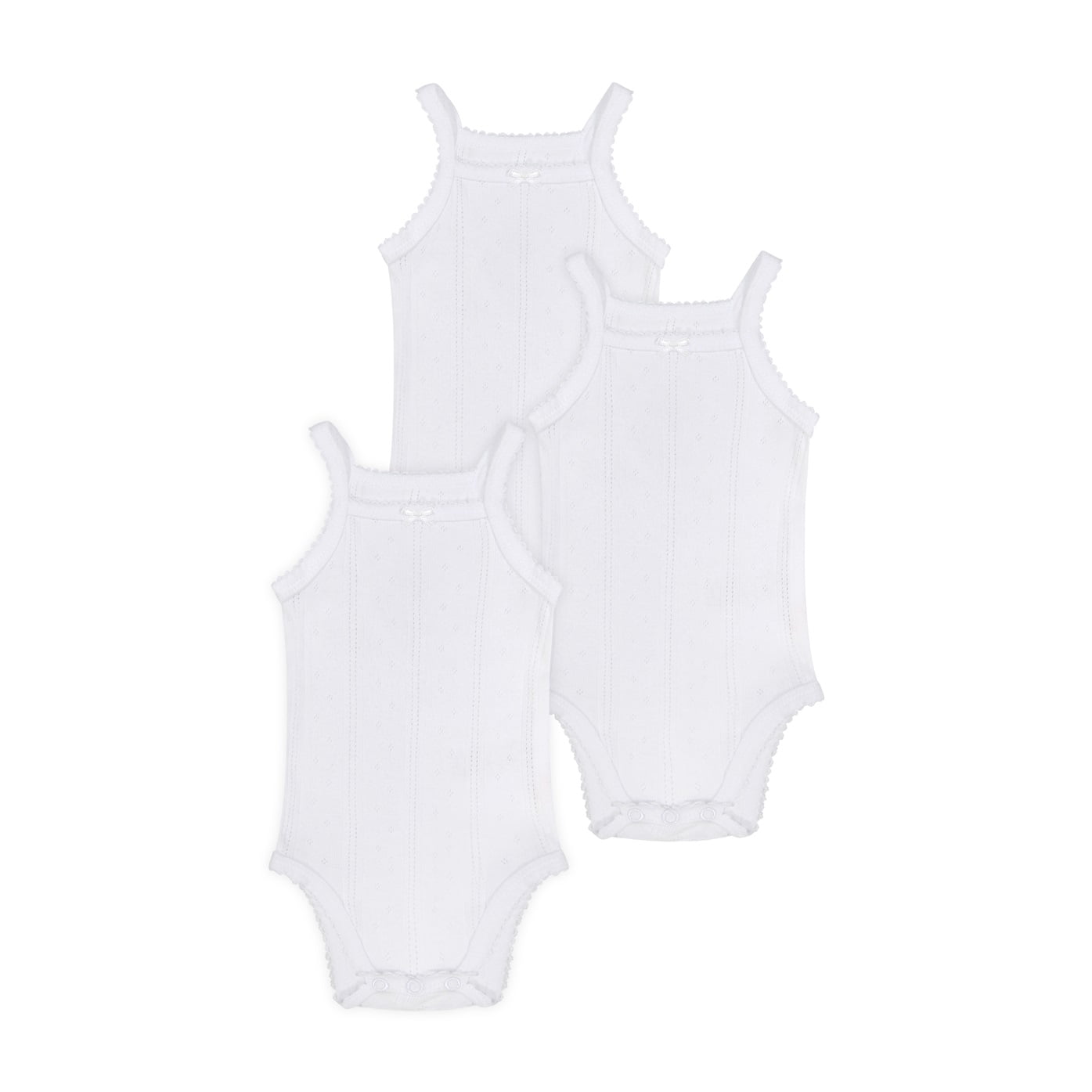Buyless Fashion Baby Girl White Eyelet Camisole Sleeveless Onesies in Soft Cotton