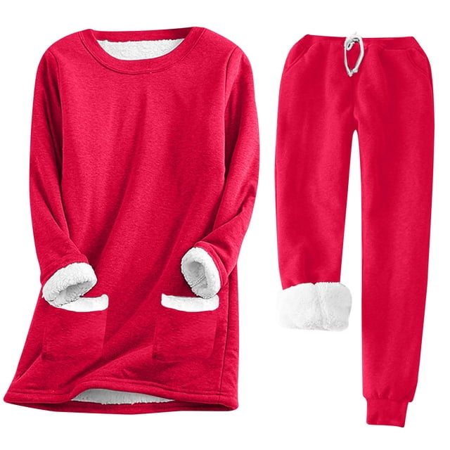 Chemises de Nuit pour Femmes Chandail à Manches Longues Épais en Peluche Décontracté Confortable Ensemble de Pyjama m Pyjamas pour Femmes Ensemble