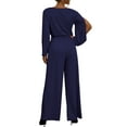 thumbnail image 3 of Doublju Womens Casual Long Sleeve Waist Band Wide Leg Jumpsuit With Plus Size, 3 of 4